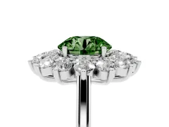 Fancy Green Round Cut Diamond Floral Double Halo Ring Set in Silver with Round Petals