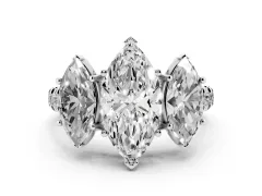 Marquise Cut Diamond Three-Stone Ring Set in Silver with Pavé Band