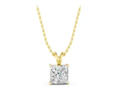 Princess Diamond Solitaire Pendant Set in Yellow gold with Four-Prong Setting