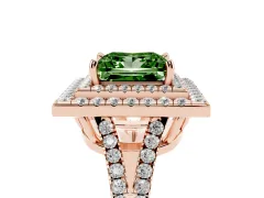 Fancy Green Princess Cut Diamond Double Halo Ring Set in Rose gold with Pavé Band