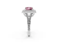 Fancy Pink Princess Cut Diamond Double Halo Ring Set in Platinum with Pavé Band