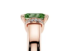 Fancy Green Emerald Cut Diamond Pavé Band Solitaire Ring Set in Rose gold with Prong Setting