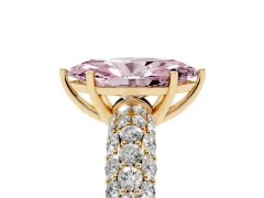 Fancy Pink Marquise Cut Diamond Pavé Band Solitaire Ring Set in Yellow gold with Close-Set Accent Stones and Prong Setting