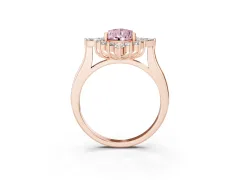 Fancy Pink Pear Cut Diamond Cluster Halo Ring Set in Rose gold with Marquise and Round Accents