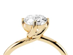Oval Cut Diamond Solitaire Engagement Ring Set in Yellow gold with Classic Plain Band