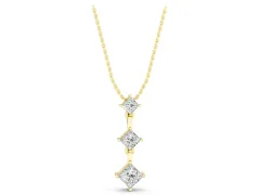 Triple Princess Cut Drop Pendant Set in Yellow gold with Four-Prong Setting