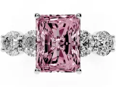 Fancy Pink Radiant Cut Diamond Five-Stone Prong Set Ring Set in Platinum with Classic Band