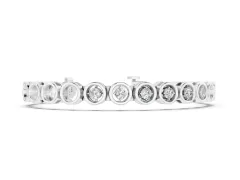 Round Diamond Bezel Tennis Bracelet Set in White gold with Open Circle Band