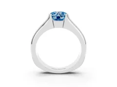 Fancy Blue Round Cut Diamond Bezel Solitaire Ring Set in White gold with Wide Band