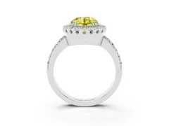 Fancy Yellow Round Cut Diamond Halo Ring Set in Silver with Pavé Shank and Prong Setting