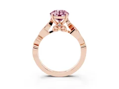 Fancy Pink Round Cut Diamond Vine Band Solitaire Ring Set in Rose gold with Milgrain Prong Setting