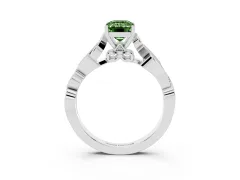 Fancy Green Emerald Cut Diamond Vine Band Solitaire Ring Set in White gold with Milgrain Prong Setting