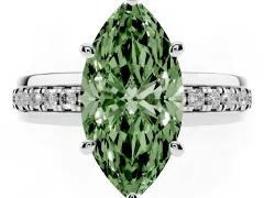 Fancy Green Marquise Cut Diamond Solitaire Ring Set in White gold with Channel Set Band and Prong Setting