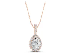 Pear Diamond Halo Pendant Set in Rose gold with Prong Setting
