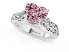 Fancy Pink Heart Cut Diamond Pavé Engagement Ring Set in White gold with Prong Setting