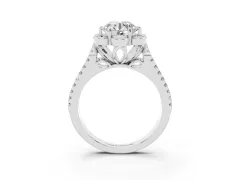 Round Cut Diamond Floral Halo Split Shank Engagement Ring Set in Silver with Pavé Shank
