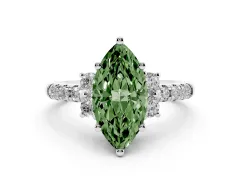 Fancy Green Marquise Cut Diamond Three-Stone Pavé Ring Set in White gold with Prong Setting