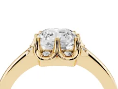 Cushion Cut Diamond Round Cluster Halo Ring Set in Yellow gold with Solitaire Band and Prong Setting