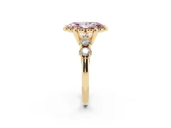 Fancy Pink Marquise Cut Diamond Floral Halo Ring Set in Yellow gold with Shared Prong Band