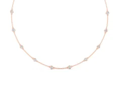 Round Diamond Station Necklace Set in Rose gold with Bezel-Set Stones