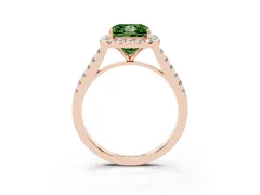 Fancy Green Princess Cut Diamond Halo Pavé Engagement Ring Set in Rose gold with Prong Setting