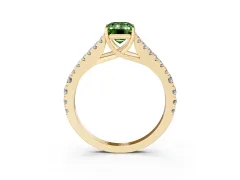 Fancy Green Emerald Cut Diamond Split Shank Pavé Engagement Ring Set in Yellow gold with Prong-Held Center Stone