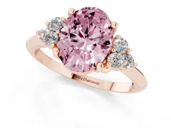 Fancy Pink Oval Cut Diamond Cluster Ring Set in Rose gold with Plain Band and Prong Setting