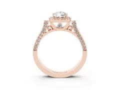 Pear Cut Diamond Halo Ring Set in Rose gold with Pavé-Lined Split Shank Band