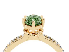 Fancy Green Marquise Cut Diamond Solitaire Ring Set in Yellow gold with Channel Set Band and Prong Setting