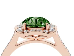 Fancy Green Round Cut Diamond Halo Ring Set in Rose gold with Pavé-Lined Shoulders and Prong Setting
