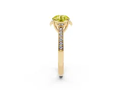 Fancy Yellow Round Cut Diamond Halo Ring Set in Yellow gold with Channel Set Band and Prong Setting