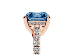 Fancy Blue Asscher Cut Diamond Solitaire Ring Set in Rose gold with Brilliant Pavé Band and Prong Setting