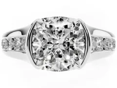 Cushion Cut Diamond Bezel-Set Solitaire Ring Set in White gold with Channel-Set Band