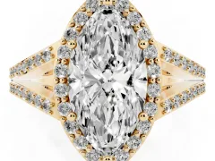Marquise Cut Diamond Halo Split Shank Pavé Ring Set in Yellow gold with Prong Setting