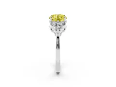 Fancy Yellow Round Cut Diamond Solitaire Ring Set in White gold with Cluster Accents on Each Side