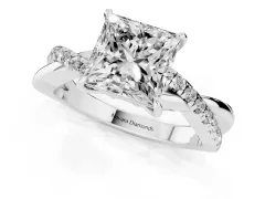 Princess Cut Diamond Twisted Pavé Band Ring Set in Platinum with Prong Setting