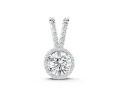 Round Halo Diamond Pendant Set in White gold with Prong-Set Center and Halo