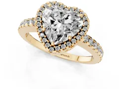 Heart Cut Diamond Halo Ring Set in Yellow gold with Pavé Shoulders and Halo-Framed Center