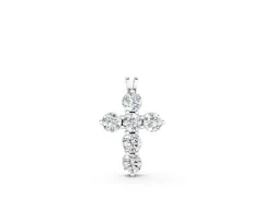 Round Diamond Cross Pendant Set in Silver with Prong-Set Traditional Arms