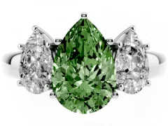 Fancy Green Pear Cut Diamond Three-Stone Ring Set in Silver with Bold Center and Classic Band