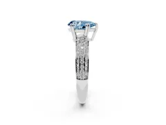 Fancy Blue Pear Cut Diamond Solitaire Ring Set in Platinum with Multi-Row Round Pavé Band and Prong Setting