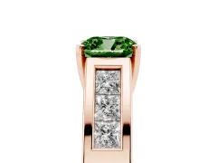 Fancy Green Cushion Cut Diamond Solitaire Ring Set in Rose gold with Channel-Set Accent Stones and Prong Setting