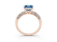 Fancy Blue Asscher Cut Diamond Pavé Band Solitaire Ring Set in Rose gold with Close-Set Accent Stones and Prong Setting