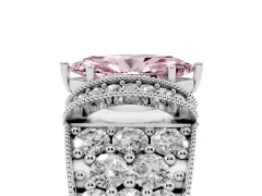 Fancy Pink Marquise Cut Diamond Milgrain Halo Pavé Engagement Ring Set in Platinum with Prong Setting