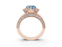 Fancy Blue Heart Cut Diamond Milgrain Halo Pavé Engagement Ring Set in Rose gold with Prong Setting