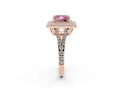 Fancy Pink Princess Cut Diamond Double Halo Ring Set in Rose gold with Pavé Band
