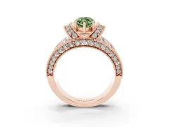 Fancy Green Marquise Cut Diamond Milgrain Halo Pavé Engagement Ring Set in Rose gold with Prong Setting