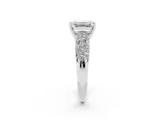 Emerald Cut Diamond Pavé Band Solitaire Ring Set in Silver with Close-Set Accent Stones and Prong Setting