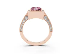 Fancy Pink Princess Cut Diamond Halo Engagement Ring Set in Rose gold with Accent Split Shank Band