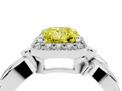 Fancy Yellow Radiant Cut Diamond Halo Floral Band Ring Set in White gold with Prong Setting